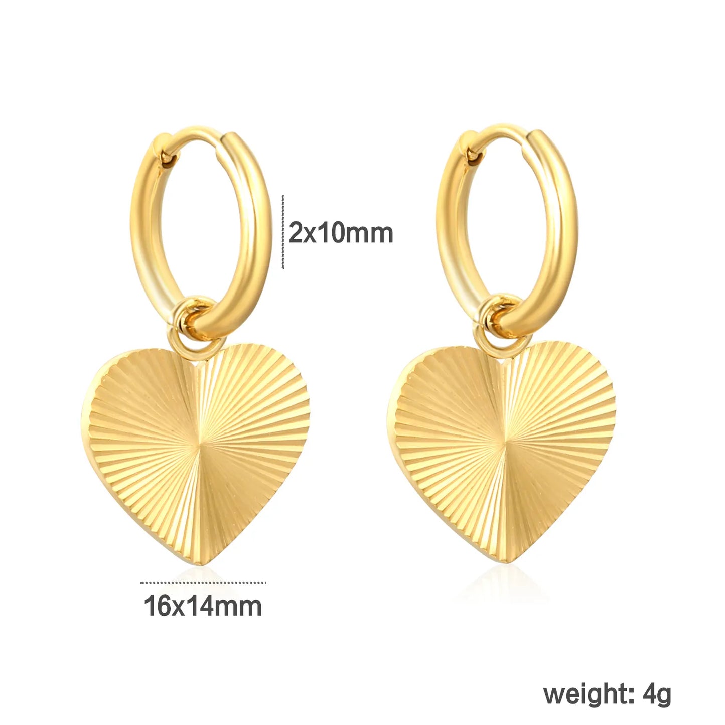 Wholesale 18K Gold-Plated Heart Charm Hoop Earrings | Stainless Steel | 2×10mm Hoops + 16×14mm Pendant | 4g | Bulk Order Available