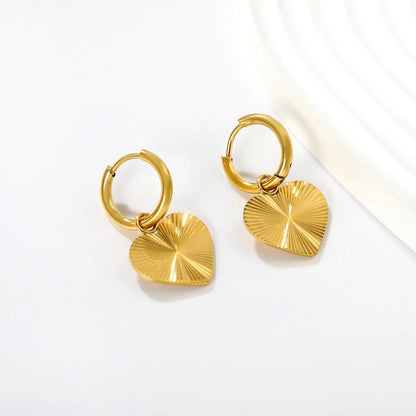 Wholesale 18K Gold-Plated Heart Charm Hoop Earrings | Stainless Steel | 2×10mm Hoops + 16×14mm Pendant | 4g | Bulk Order Available