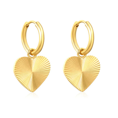 Wholesale 18K Gold-Plated Heart Charm Hoop Earrings | Stainless Steel | 2×10mm Hoops + 16×14mm Pendant | 4g | Bulk Order Available