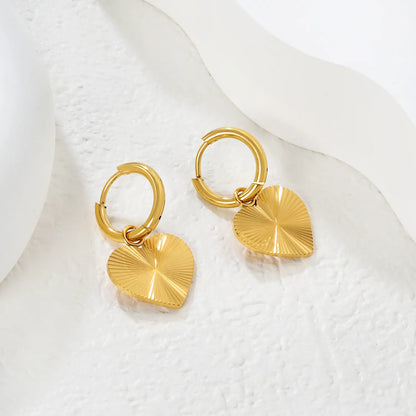 Wholesale 18K Gold-Plated Heart Charm Hoop Earrings | Stainless Steel | 2×10mm Hoops + 16×14mm Pendant | 4g | Bulk Order Available