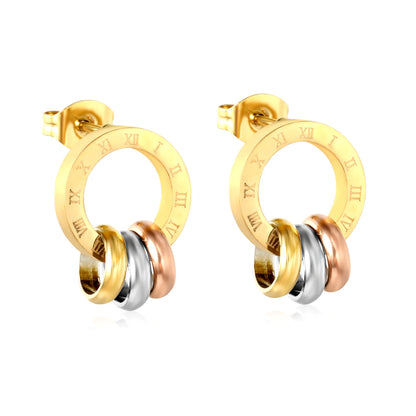 Wholesale 12mm Roman Numeral Circle Earrings | 18K Gold Plated | Gold & Silver Color Options | Hypoallergenic Stainless  Steel