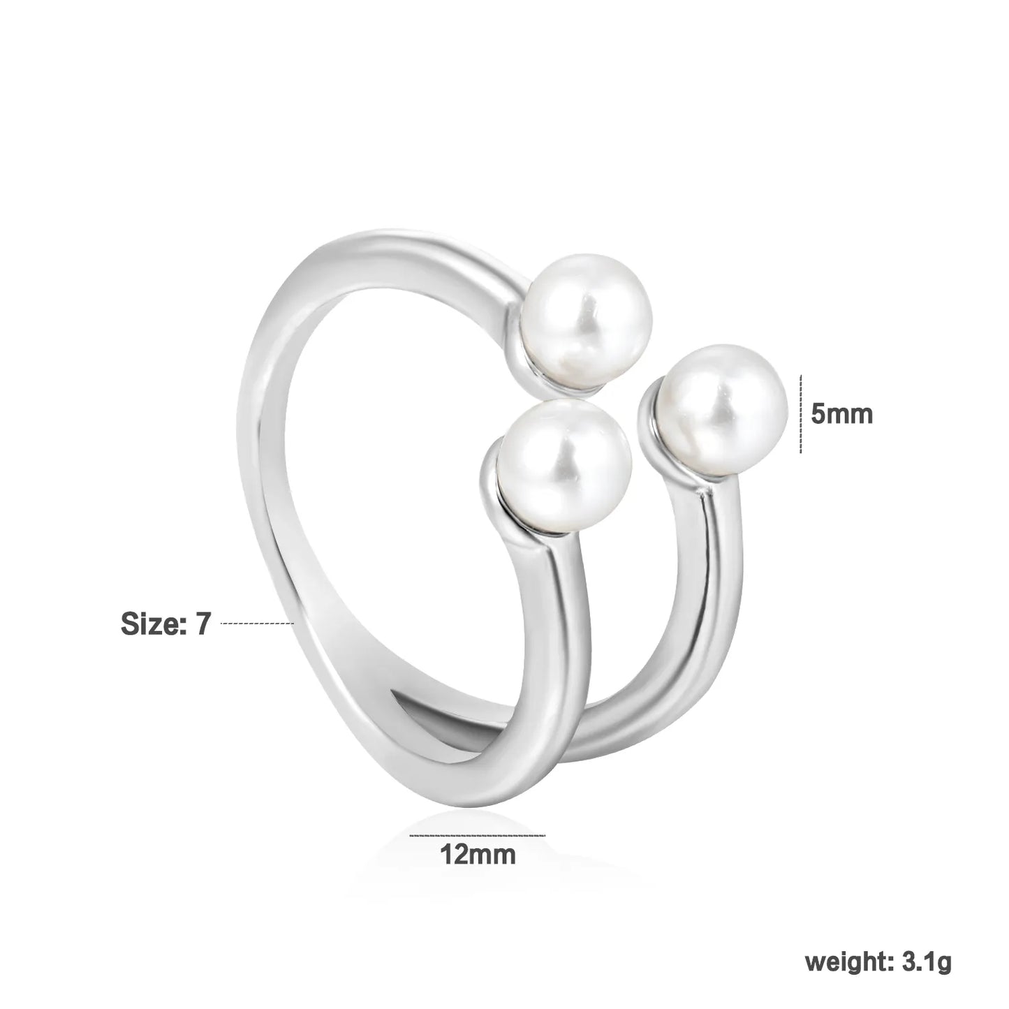 Wholesale Size 7 Two-Tone (Silver/Gold) Triple Pearl Double-Band Ring | Hypoallergenic Stainless Steel | Elegant Minimalist Jewelry