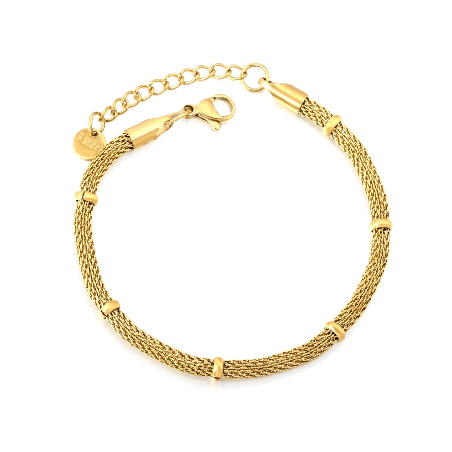 Gold Mesh Chain Bracelet | Wholesale Bulk Order |  17+3cm | MOQ 12 | 18K Gold Plated Adjustable Sleek Jewelry