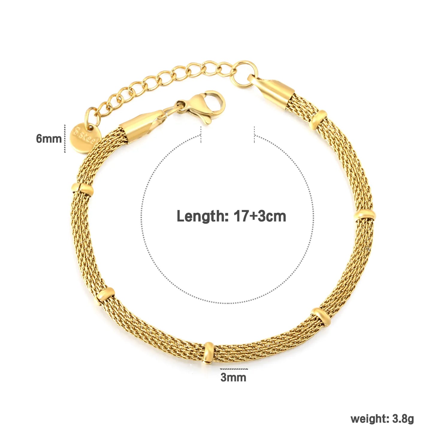 Gold Mesh Chain Bracelet | Wholesale Bulk Order |  17+3cm | MOQ 12 | 18K Gold Plated Adjustable Sleek Jewelry