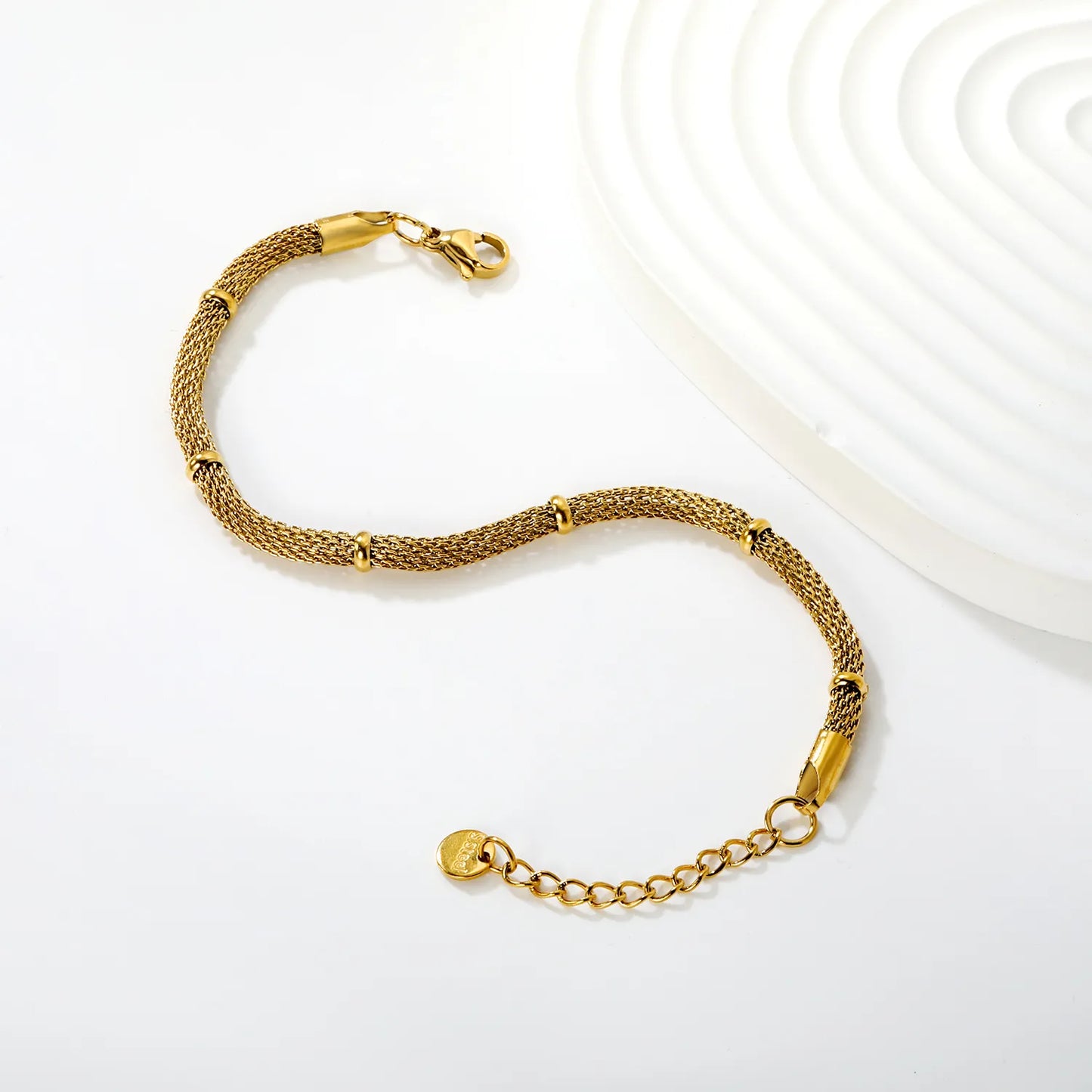Gold Mesh Chain Bracelet | Wholesale Bulk Order |  17+3cm | MOQ 12 | 18K Gold Plated Adjustable Sleek Jewelry