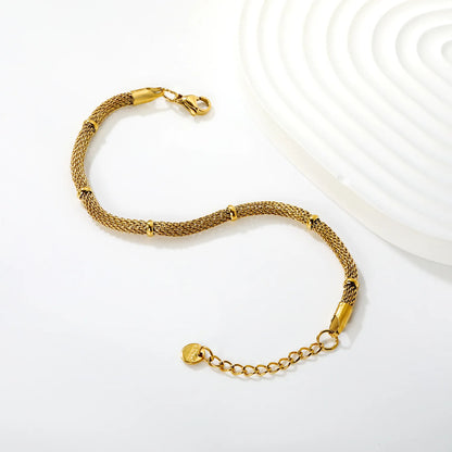 Gold Mesh Chain Bracelet | Wholesale Bulk Order |  17+3cm | MOQ 12 | 18K Gold Plated Adjustable Sleek Jewelry