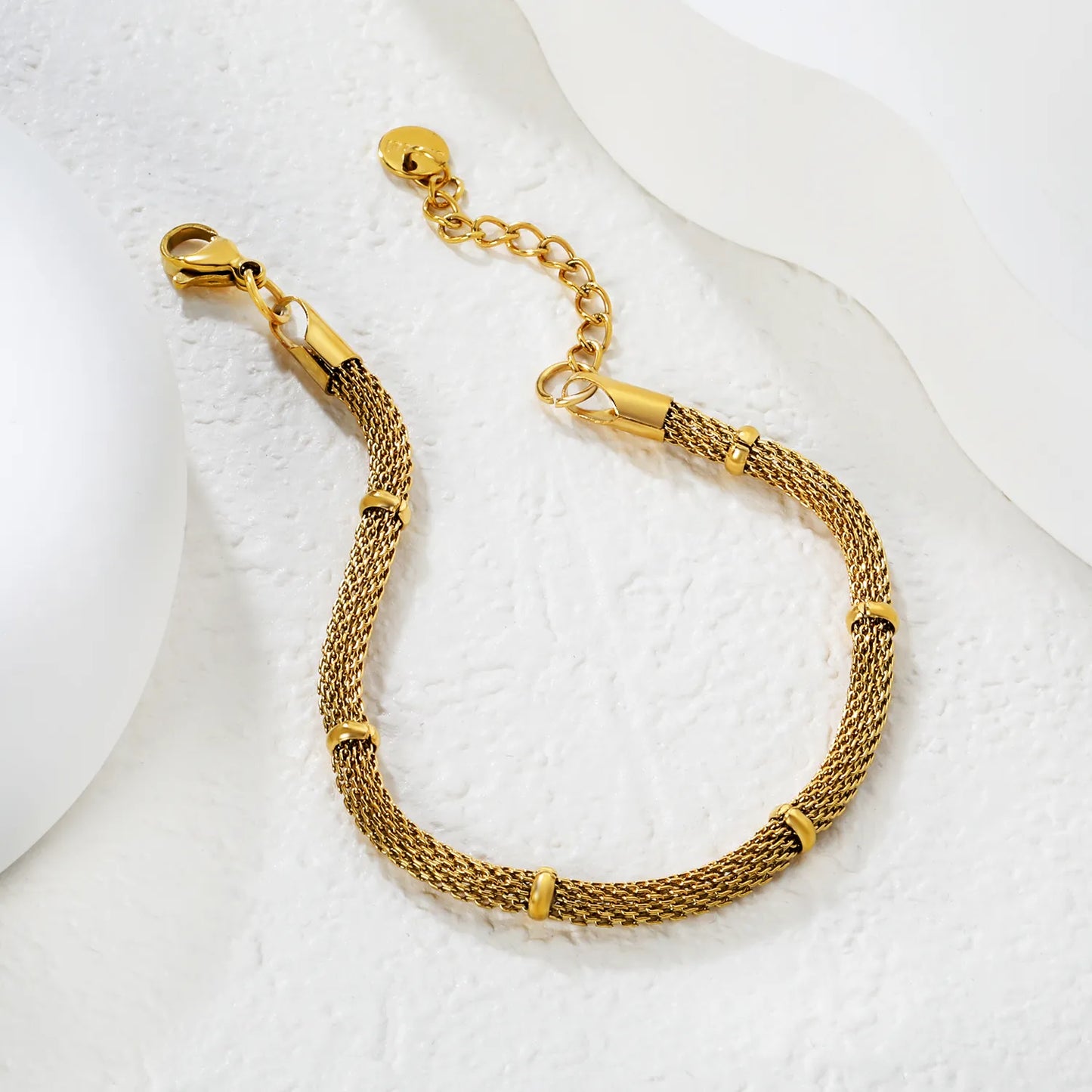 Gold Mesh Chain Bracelet | Wholesale Bulk Order |  17+3cm | MOQ 12 | 18K Gold Plated Adjustable Sleek Jewelry