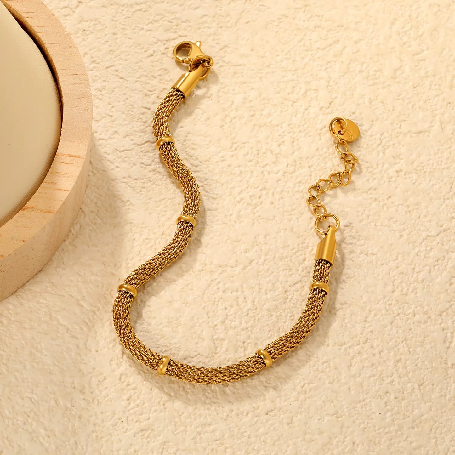 Gold Mesh Chain Bracelet | Wholesale Bulk Order |  17+3cm | MOQ 12 | 18K Gold Plated Adjustable Sleek Jewelry