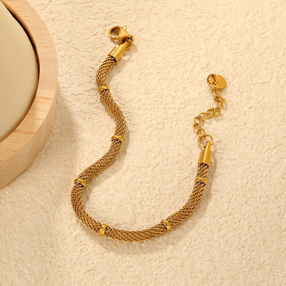 Gold Mesh Chain Bracelet | Wholesale Bulk Order |  17+3cm | MOQ 12 | 18K Gold Plated Adjustable Sleek Jewelry