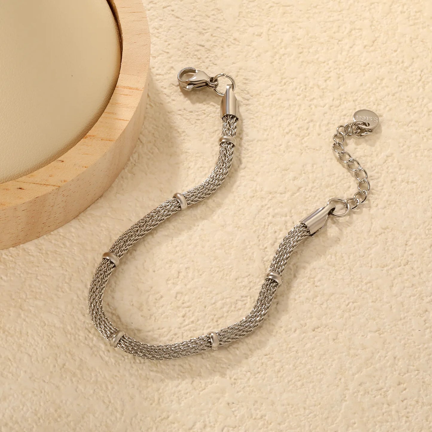 Gold Mesh Chain Bracelet | Wholesale Bulk Order |  17+3cm | MOQ 12 | 18K Gold Plated Adjustable Sleek Jewelry