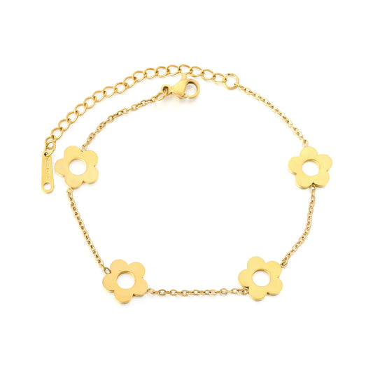 Wholesale Bulk Order 17+5cm Two-Tone (Gold/Silver) Flower Charm Bracelet | MOQ 12 | Adjustable Dainty Jewelry