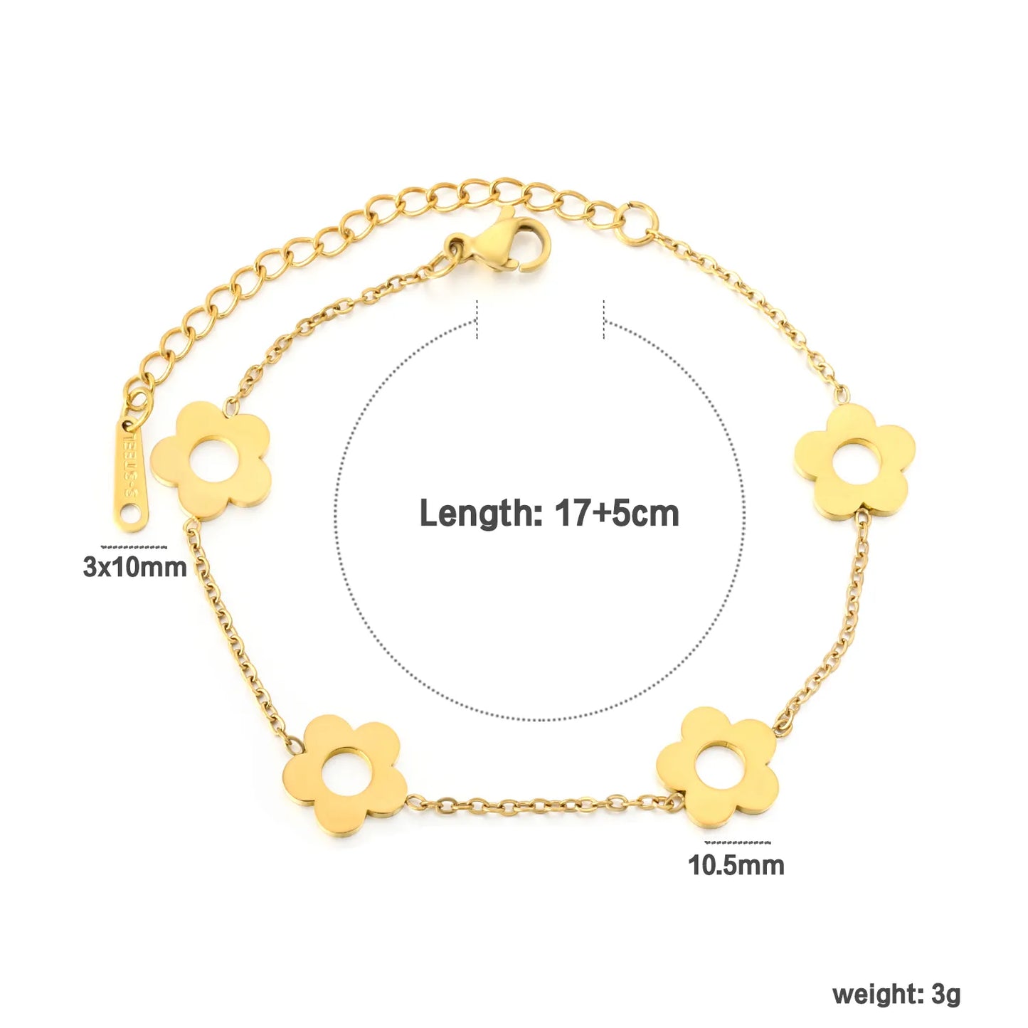 Wholesale Bulk Order 17+5cm Two-Tone (Gold/Silver) Flower Charm Bracelet | MOQ 12 | Adjustable Dainty Jewelry