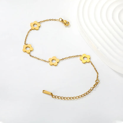Wholesale Bulk Order 17+5cm Two-Tone (Gold/Silver) Flower Charm Bracelet | MOQ 12 | Adjustable Dainty Jewelry