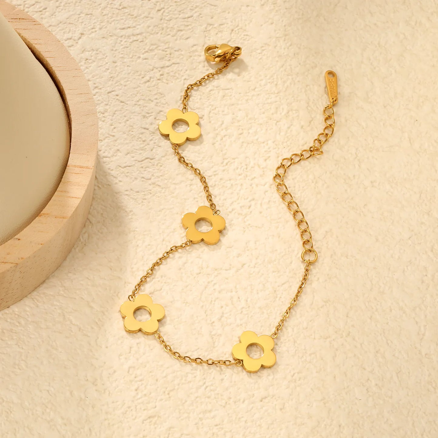 Wholesale Bulk Order 17+5cm Two-Tone (Gold/Silver) Flower Charm Bracelet | MOQ 12 | Adjustable Dainty Jewelry