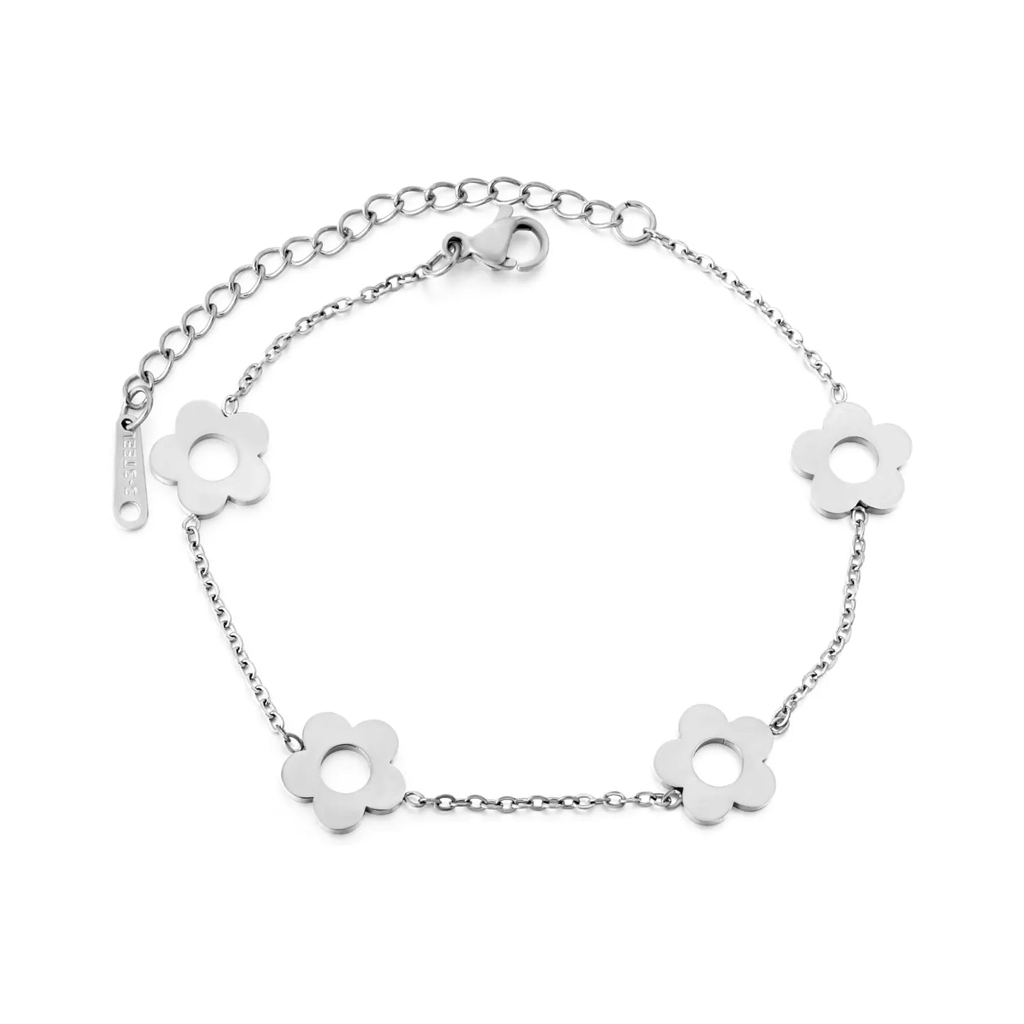 Wholesale Bulk Order 17+5cm Two-Tone (Gold/Silver) Flower Charm Bracelet | MOQ 12 | Adjustable Dainty Jewelry