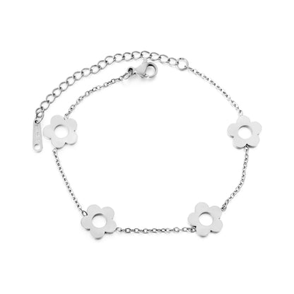 Wholesale Bulk Order 17+5cm Two-Tone (Gold/Silver) Flower Charm Bracelet | MOQ 12 | Adjustable Dainty Jewelry