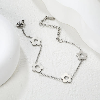 Wholesale Bulk Order 17+5cm Two-Tone (Gold/Silver) Flower Charm Bracelet | MOQ 12 | Adjustable Dainty Jewelry