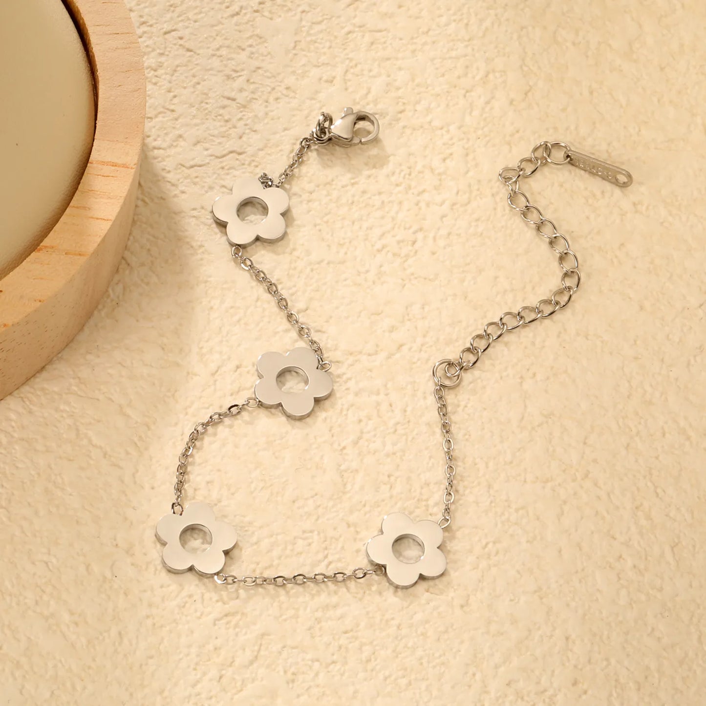 Wholesale Bulk Order 17+5cm Two-Tone (Gold/Silver) Flower Charm Bracelet | MOQ 12 | Adjustable Dainty Jewelry