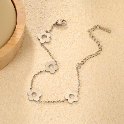 Wholesale Bulk Order 17+5cm Two-Tone (Gold/Silver) Flower Charm Bracelet | MOQ 12 | Adjustable Dainty Jewelry