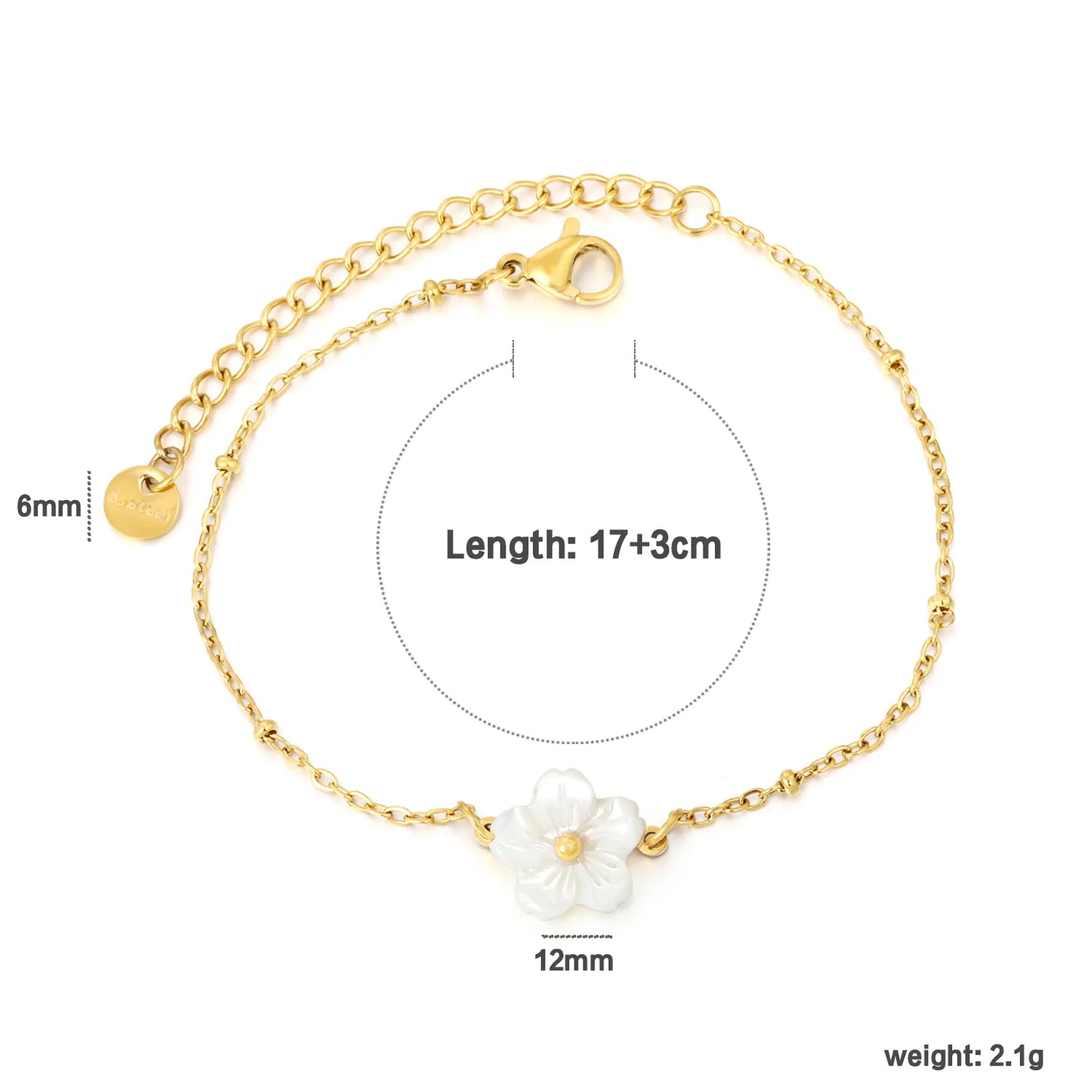 Wholesale Bulk Order Gold White Flower Charm Bracelet | MOQ 12 | 18K Gold Plated Adjustable Dainty Jewelry