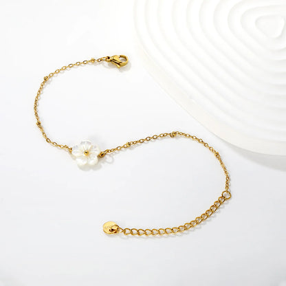 Wholesale Bulk Order Gold White Flower Charm Bracelet | MOQ 12 | 18K Gold Plated Adjustable Dainty Jewelry