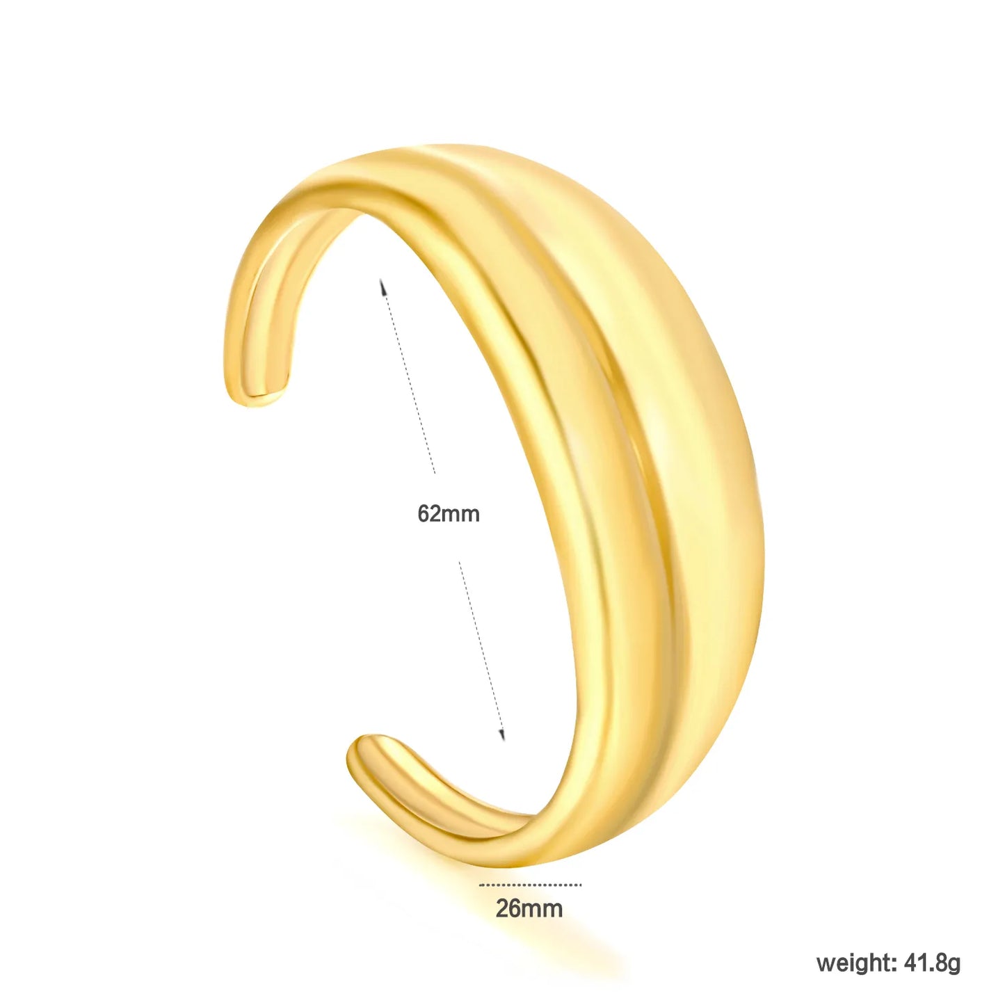 Thick Open Cuff Bracelet | Wholesale Bulk Order | 62mm | Two Colors (Silver/Gold)| MOQ 12 | Polished Adjustable Statement Jewelry