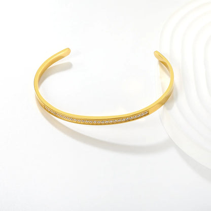 Wholesale Bulk Order 58mm Gold Crystal-Accented Open Cuff Bracelet | MOQ 12 | 18K Gold Plated Adjustable Statement Jewelry