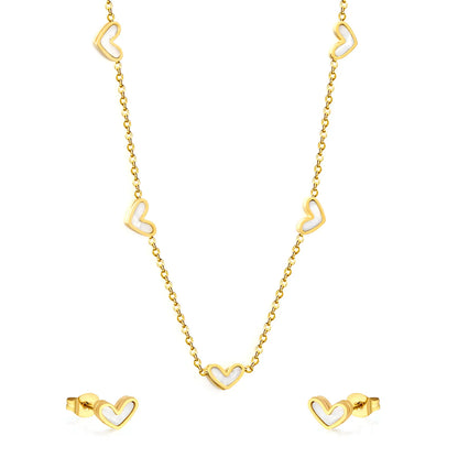 Wholesale Bulk Order 42+5cm Gold White Heart Necklace & Earring Set | MOQ 12 | 18K Gold Plated Jewelry Set