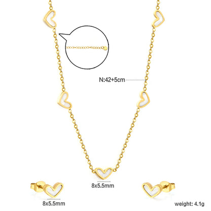 Wholesale Bulk Order 42+5cm Gold White Heart Necklace & Earring Set | MOQ 12 | 18K Gold Plated Jewelry Set