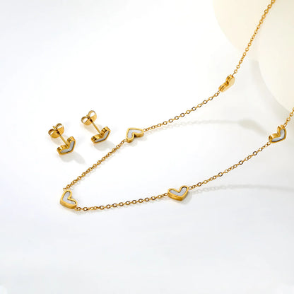 Wholesale Bulk Order 42+5cm Gold White Heart Necklace & Earring Set | MOQ 12 | 18K Gold Plated Jewelry Set