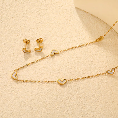Wholesale Bulk Order 42+5cm Gold White Heart Necklace & Earring Set | MOQ 12 | 18K Gold Plated Jewelry Set
