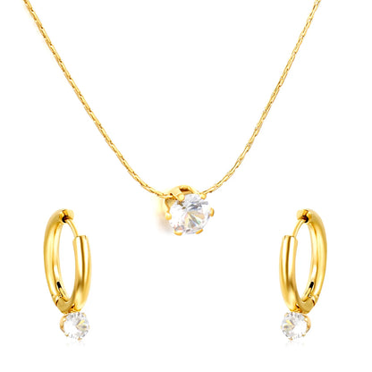 Wholesale Bulk Order 40+5cm 18K Gold Plated Crystal Necklace & Hoop Earring Set | MOQ 12 | Stainless Steel Jewelry Set