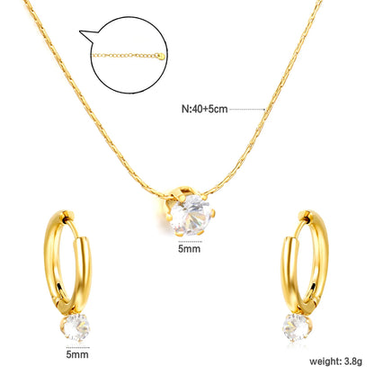 Wholesale Bulk Order 40+5cm 18K Gold Plated Crystal Necklace & Hoop Earring Set | MOQ 12 | Stainless Steel Jewelry Set
