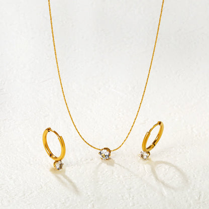 Wholesale Bulk Order 40+5cm 18K Gold Plated Crystal Necklace & Hoop Earring Set | MOQ 12 | Stainless Steel Jewelry Set