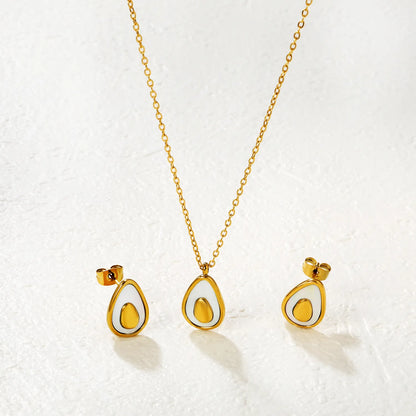 Avocado Enamel Necklace & Earring Set | Wholesale Bulk Order | 40+5cm | 18K Gold Plated| MOQ 12 | Stainless Steel Jewelry Set