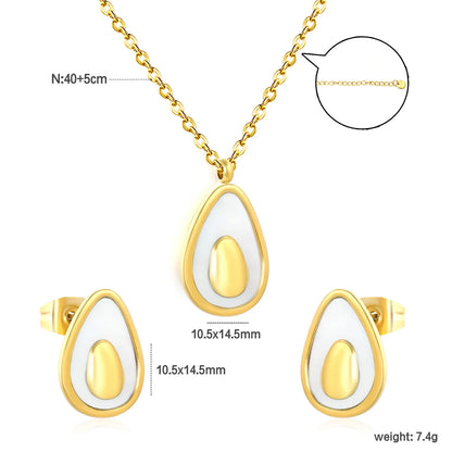 Avocado Enamel Necklace & Earring Set | Wholesale Bulk Order | 40+5cm | 18K Gold Plated| MOQ 12 | Stainless Steel Jewelry Set