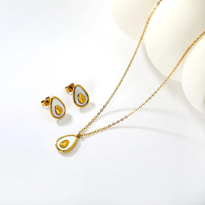 Avocado Enamel Necklace & Earring Set | Wholesale Bulk Order | 40+5cm | 18K Gold Plated| MOQ 12 | Stainless Steel Jewelry Set