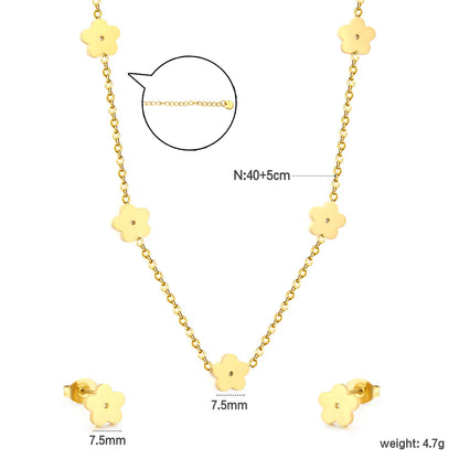 Wholesale Bulk Order 40+5cm 18K Gold Plated Flower Charm Necklace & Earring Set | MOQ 12 | Stainless Steel Jewelry Set
