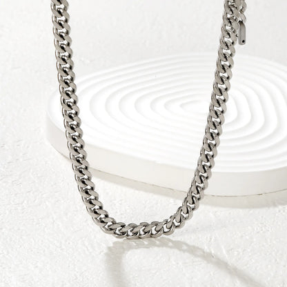 Silver Cuban Link Necklace | MOQ 12 | Wholesale Bulk Order | Polished Stainless Steel Statement Jewelry