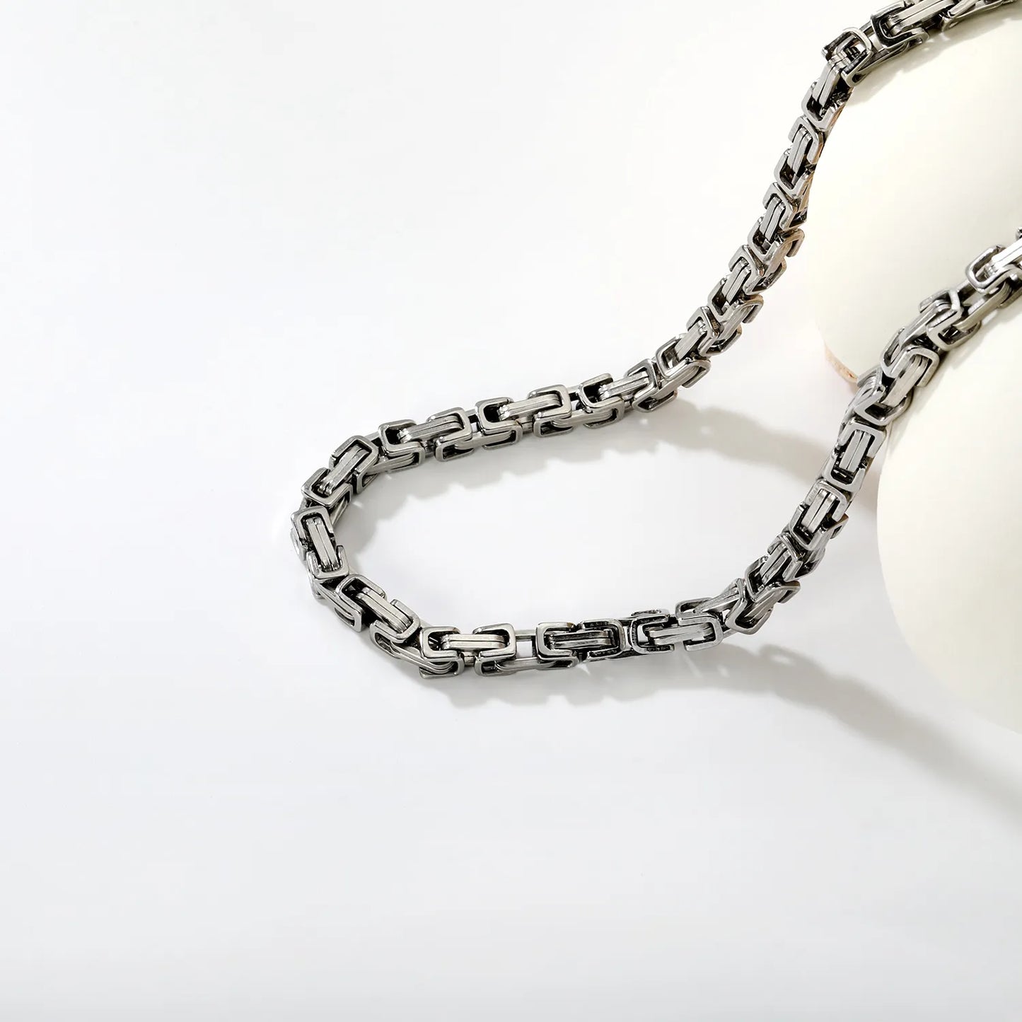 Wholesale Bulk Order N:50 5mm Silver Interlocking Rectangle Link Necklace | MOQ 12 | Polished Stainless Steel Statement Jewelry