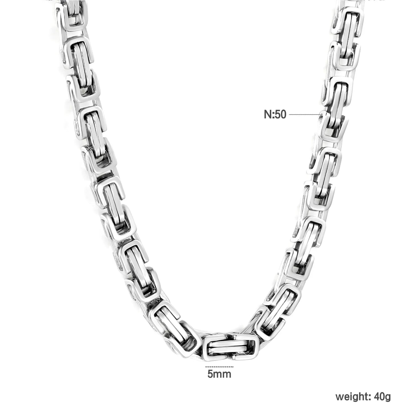 Wholesale Bulk Order N:50 5mm Silver Interlocking Rectangle Link Necklace | MOQ 12 | Polished Stainless Steel Statement Jewelry