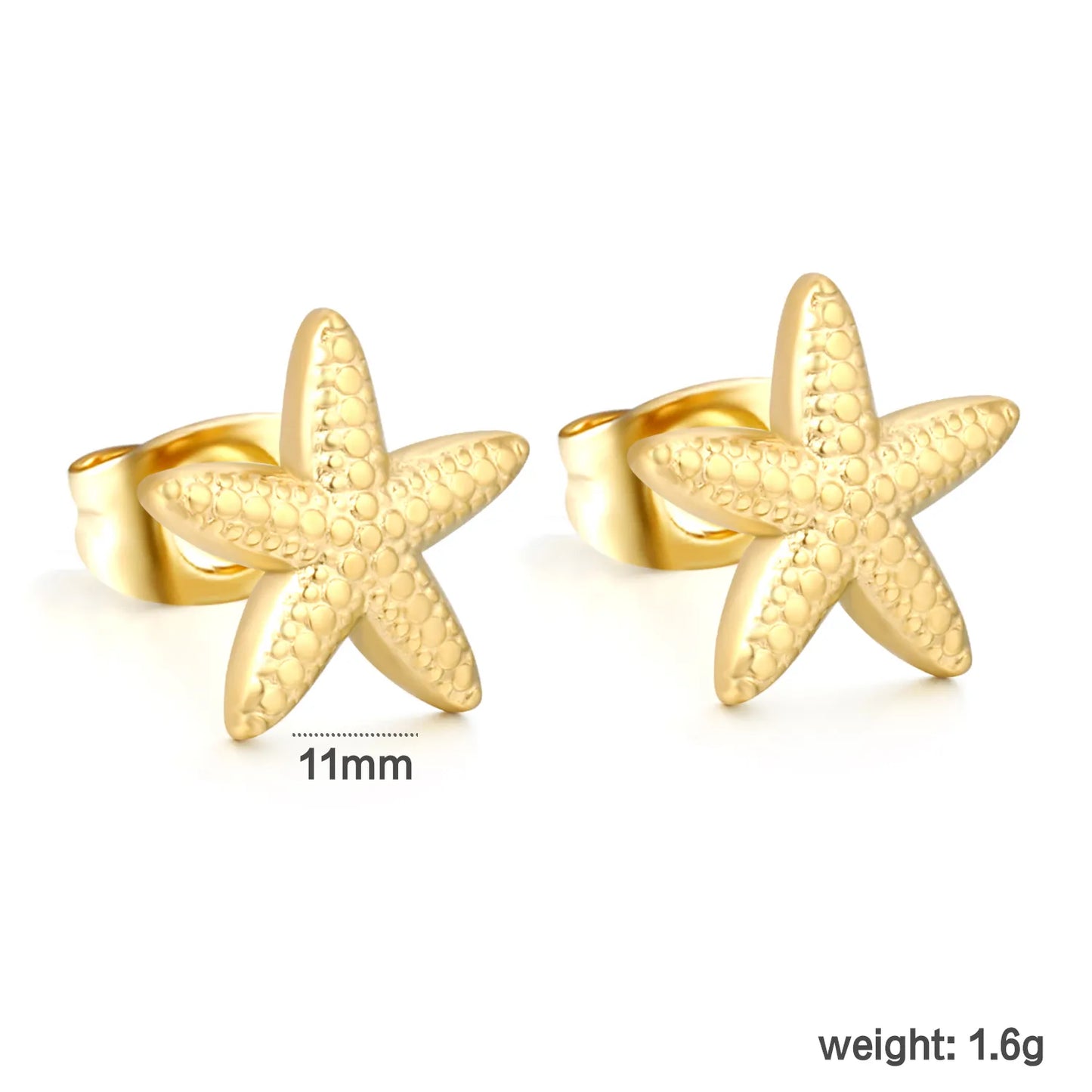 Wholesale 11mm Starfish Hoop Earrings | 18K Gold Plated Textured Design | Hypoallergenic Stainless Steel | Beachy Minimalist Jewelry