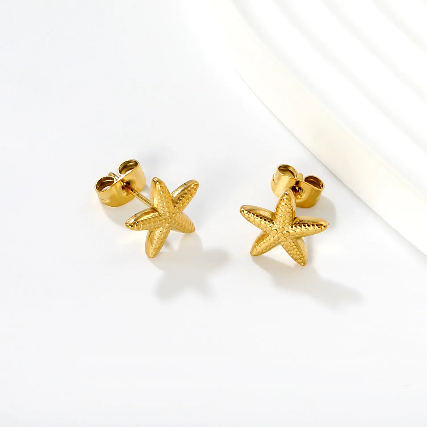 Wholesale 11mm Starfish Hoop Earrings | 18K Gold Plated Textured Design | Hypoallergenic Stainless Steel | Beachy Minimalist Jewelry