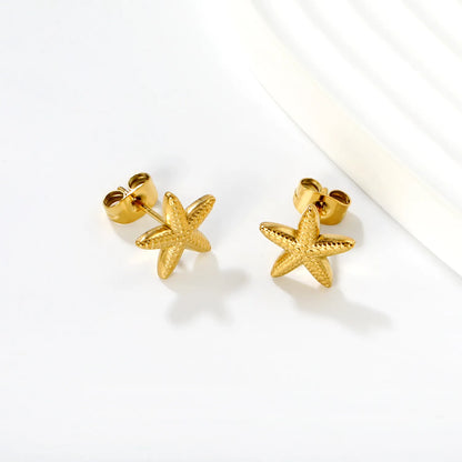 Wholesale 11mm Starfish Hoop Earrings | 18K Gold Plated Textured Design | Hypoallergenic Stainless Steel | Beachy Minimalist Jewelry