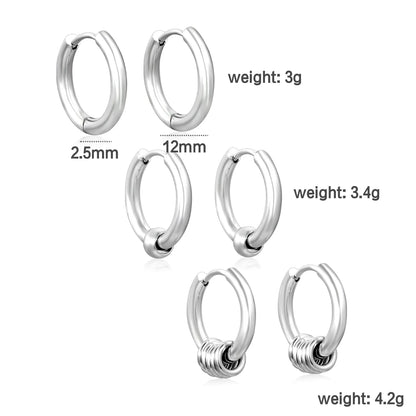 Wholesale 12mm 3-Style Silver Hoop Earrings Set | Hypoallergenic Stainless Steel | Minimalist & Layered Design Jewelry
