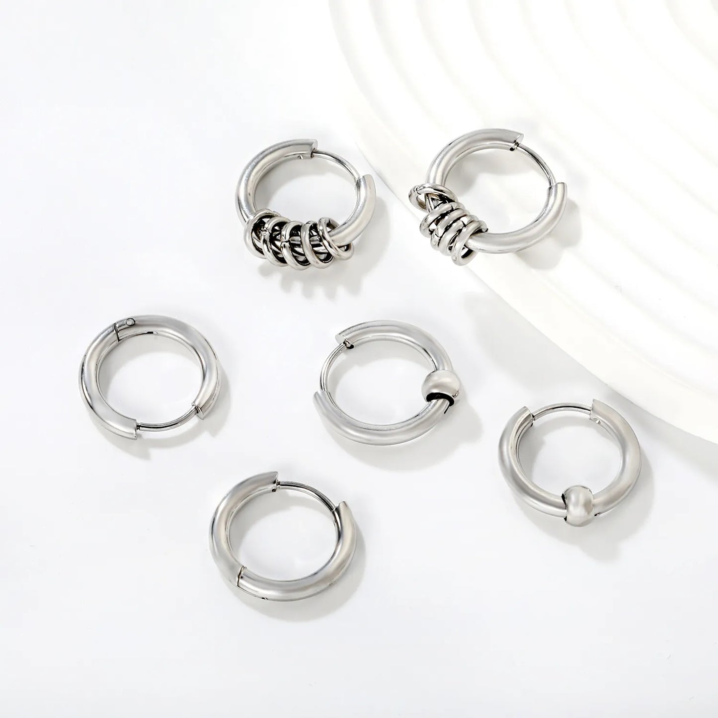 Wholesale 12mm 3-Style Silver Hoop Earrings Set | Hypoallergenic Stainless Steel | Minimalist & Layered Design Jewelry