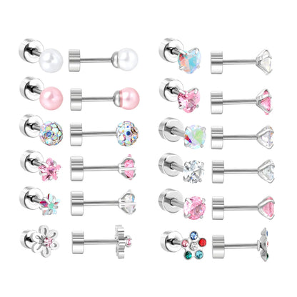 Wholesale 12-Piece 4mm/6mm Stud Earring Set | Hypoallergenic Stainless Steel | Pearl & Crystal Multi-Style Jewelry