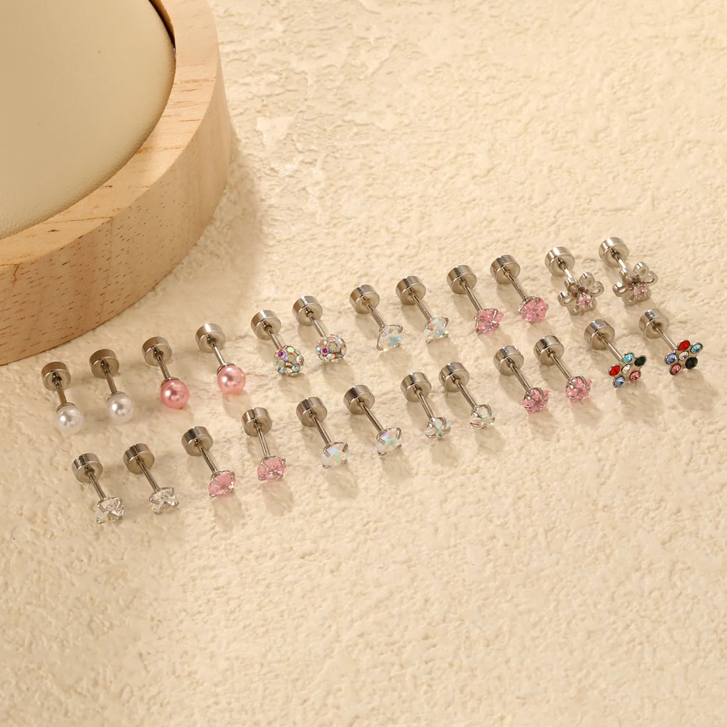 Wholesale 12-Piece 4mm/6mm Stud Earring Set | Hypoallergenic Stainless Steel | Pearl & Crystal Multi-Style Jewelry