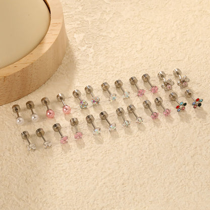 Wholesale 12-Piece 4mm/6mm Stud Earring Set | Hypoallergenic Stainless Steel | Pearl & Crystal Multi-Style Jewelry