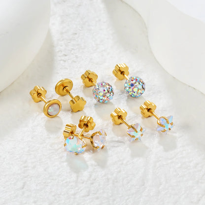 Wholesale 6mm 4-Style Opal Accent Gold Stud Earrings Set | 18K Gold Plated | Hypoallergenic Stainless Steel Jewelry